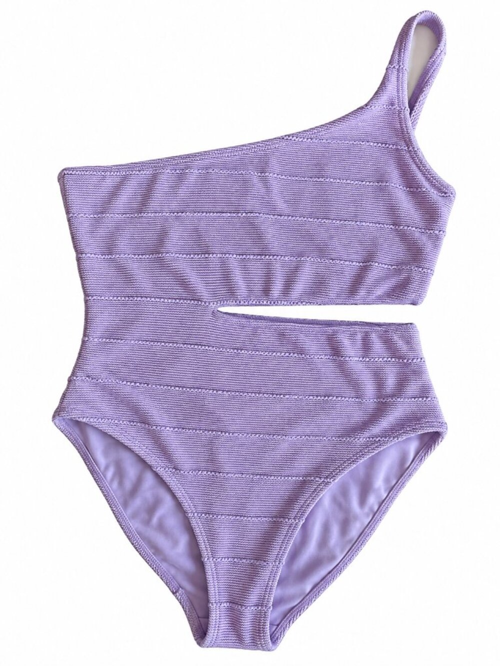 Aerie Lavender Textured One Shoulder Bikini Set Large High Waisted Unpadded